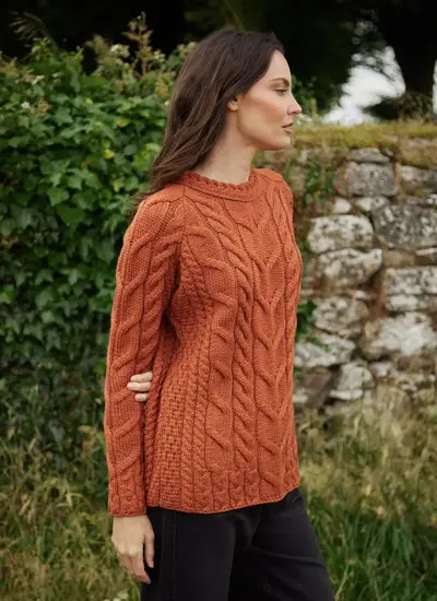 Supersoft Aran Cable Sweater in Copper